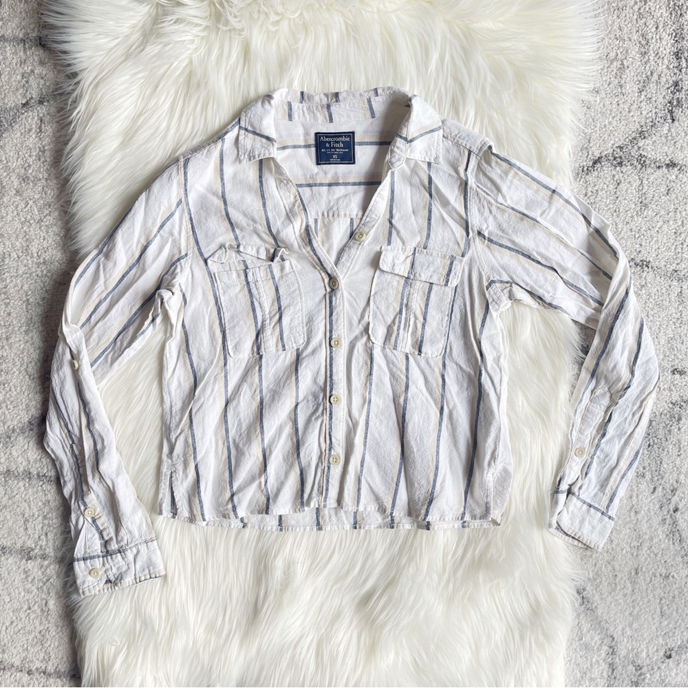 Cream striped button up shirt